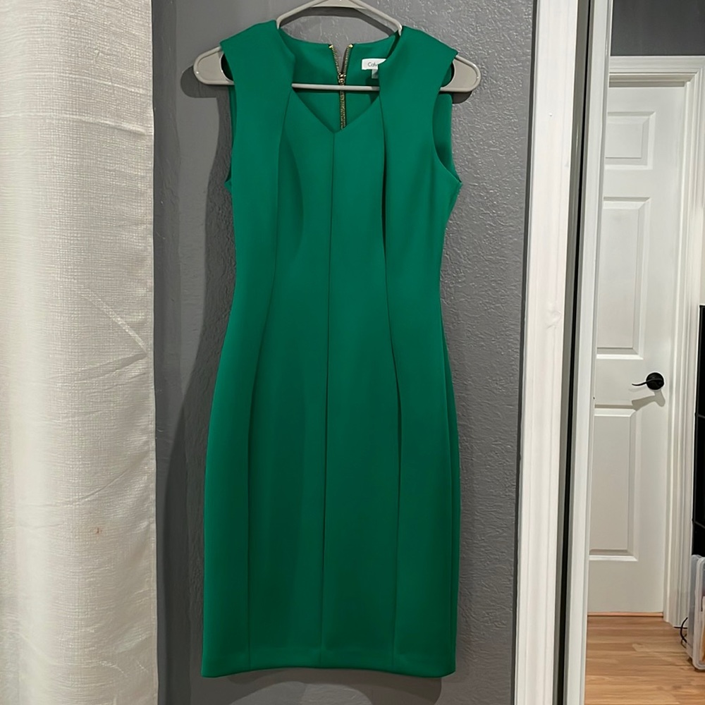 Calvin Klein, Green, V neck , mid dress